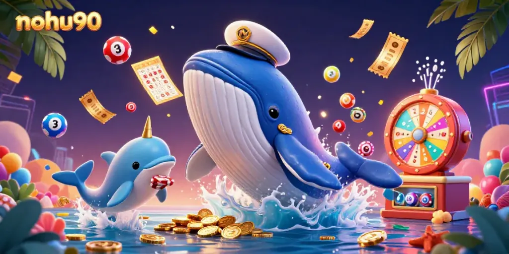 Engage with nohu90 as the whale captain breaching coins while dolphins flip poker chips in a vibrant online casino.