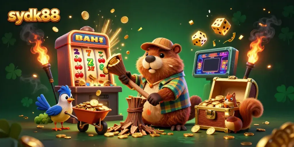 Experience the excitement of sydk88 with engaging characters collecting coins in a vibrant casino scene.