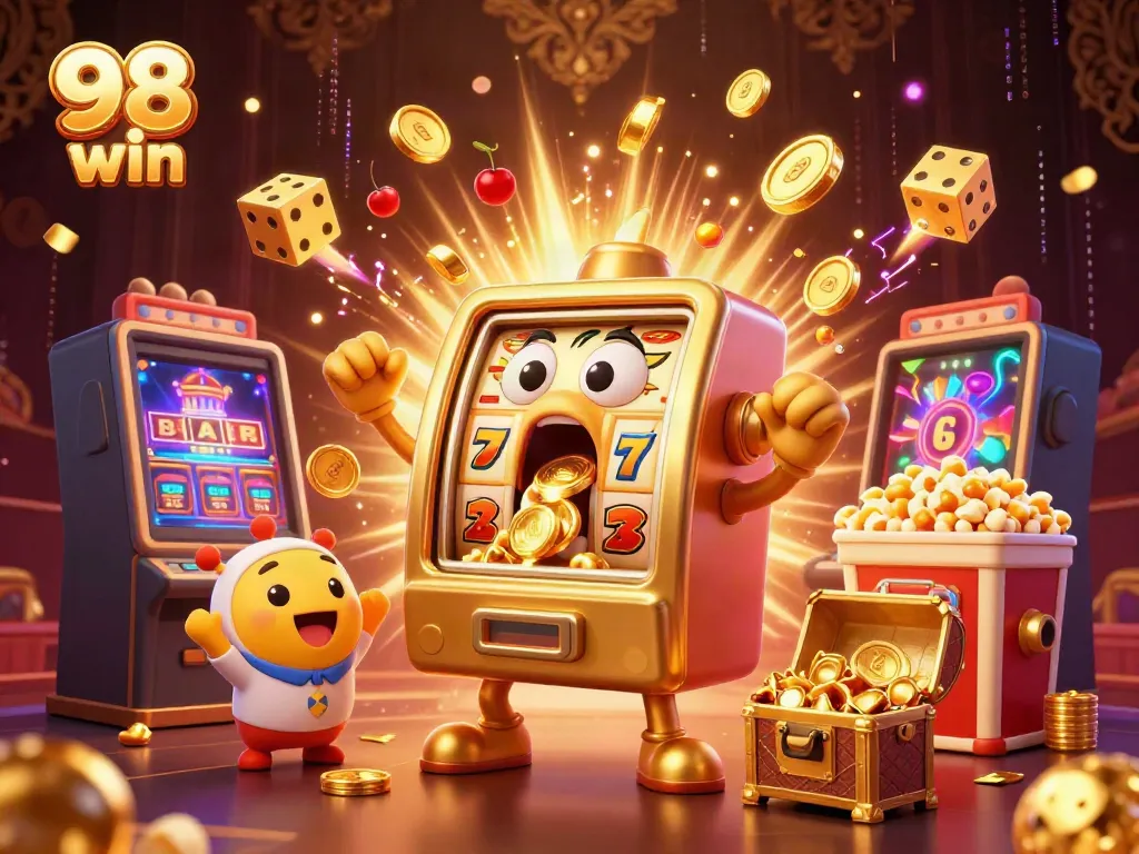Experience the thrill of 98 win with a dynamic jackpot scene filled with exciting casino elements.