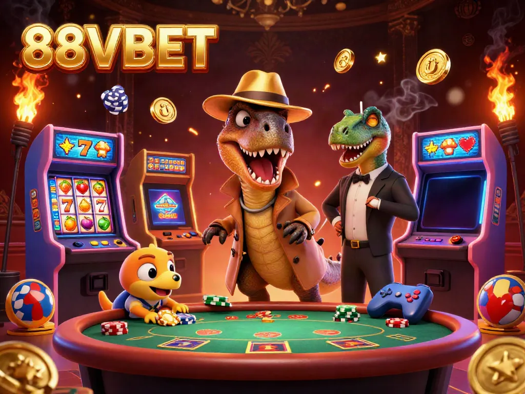 Experience thrilling gameplay at 88VBET with vibrant casino elements and interactive characters.