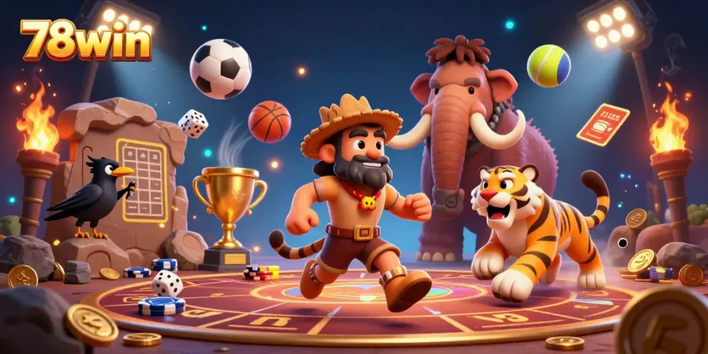 Experience thrilling moments at 78win's vibrant prehistoric casino environment.