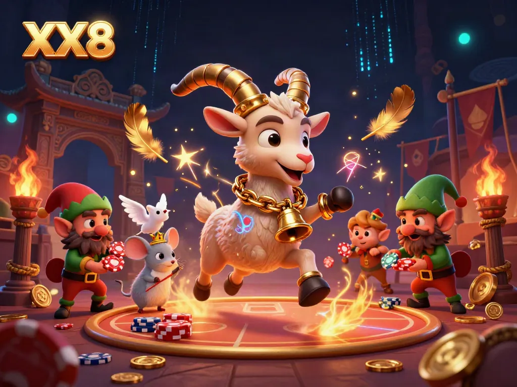 Experience thrilling slots at XX8 casino with unique characters in a vibrant gaming scene.
