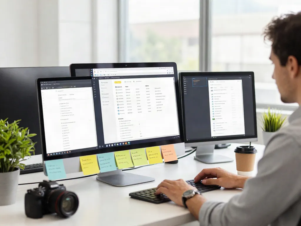 Efficient user exploring a 링크모음 platform in a bright office