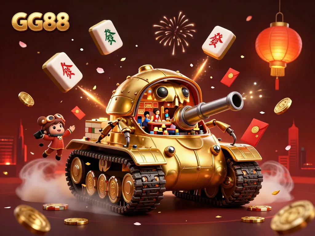 Experience the thrill of GG88's vibrant casino atmosphere with a 3D golden beetle tank revealing a miniature casino.