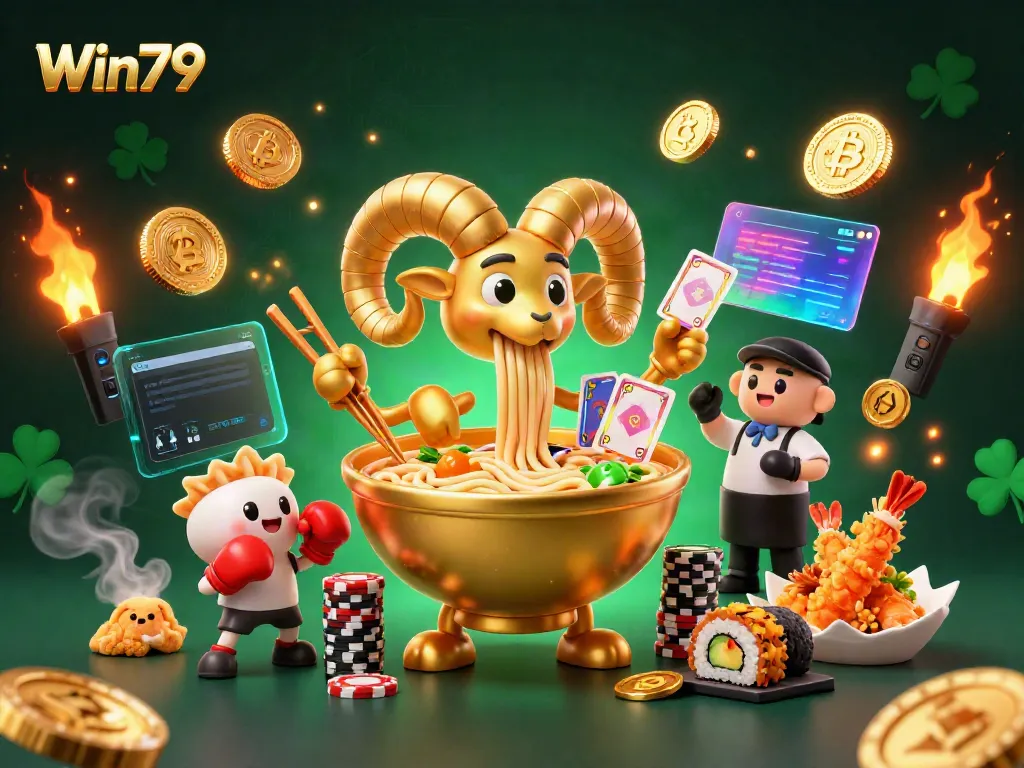 Win79 characters engage in a vibrant gambling scene showcasing card dealing and chip stacking.