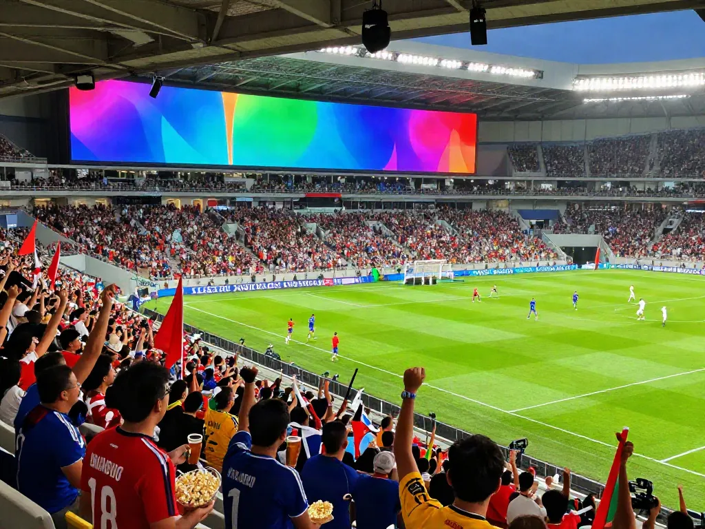 Exciting football match atmosphere at a stadium featuring passionate fans and players, showcasing TOP10สนาม experiences.
