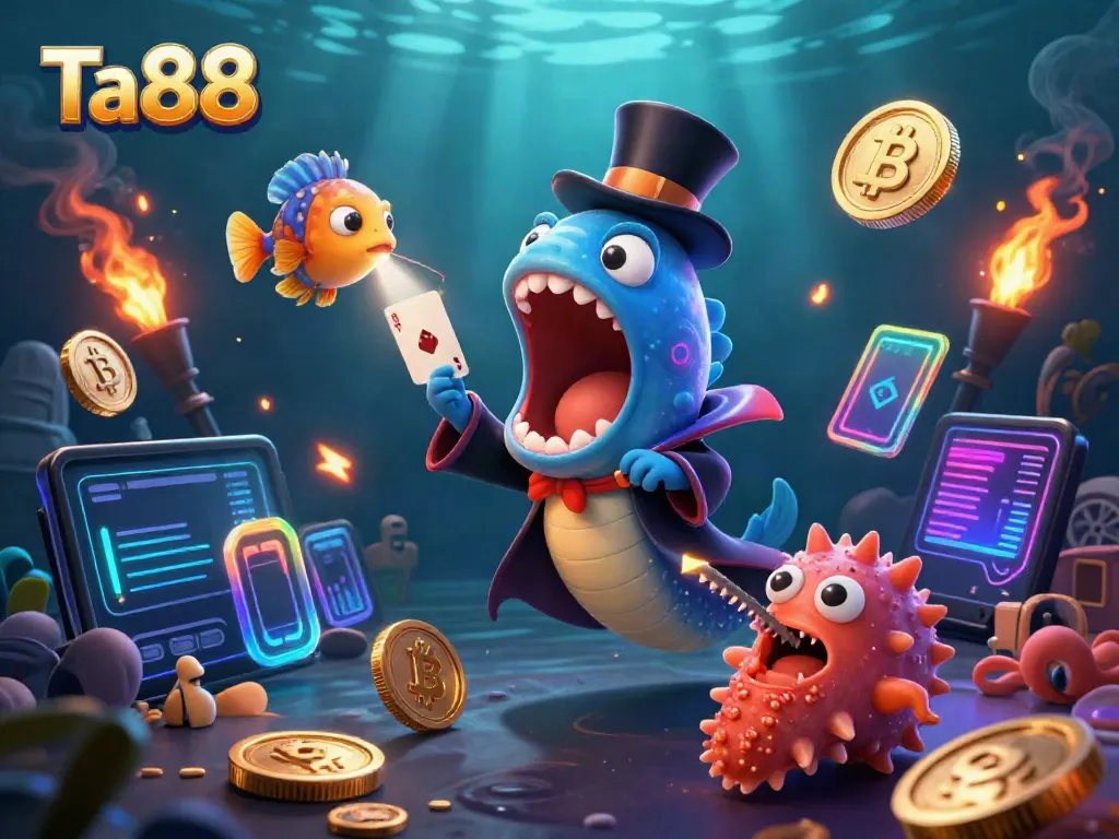 Engage with Ta88's enchanting online casino featuring a magical deep-sea scene and vibrant gaming elements.