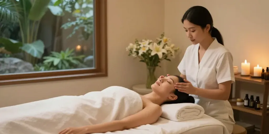 General Spa Service facial treatment in a serene spa setting with relaxing atmosphere.
