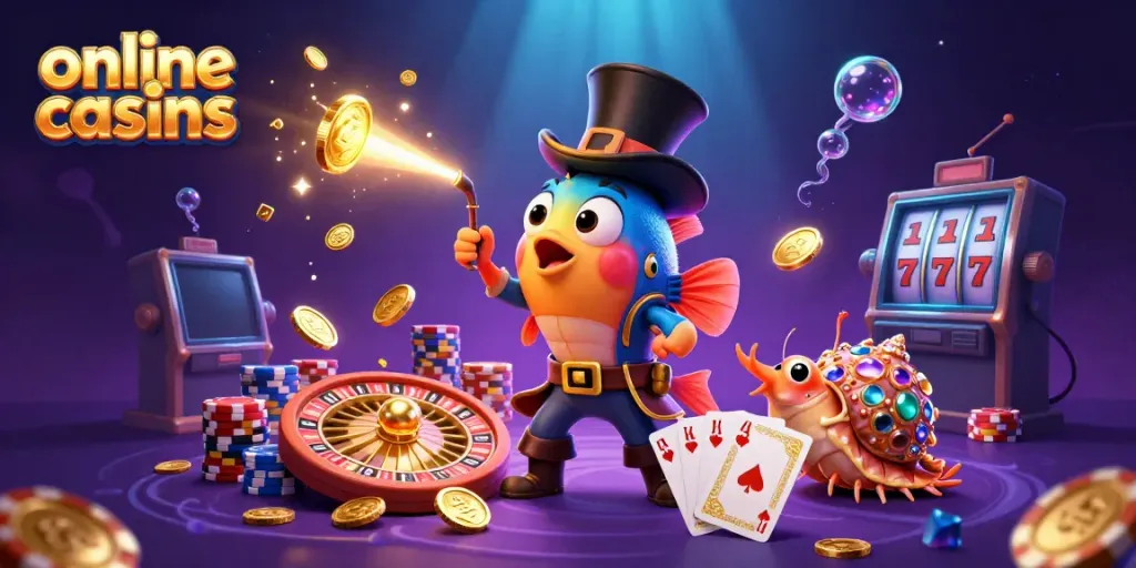 Experience the thrill of online casinos with animated characters, golden coins, and gem-filled adventures.