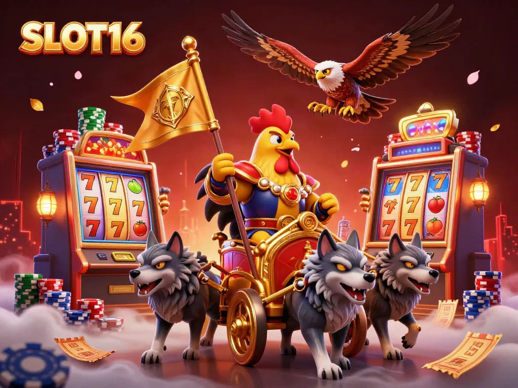 Spin the reels at SLOT16, where a rooster warlord commands the excitement of slot jackpots.