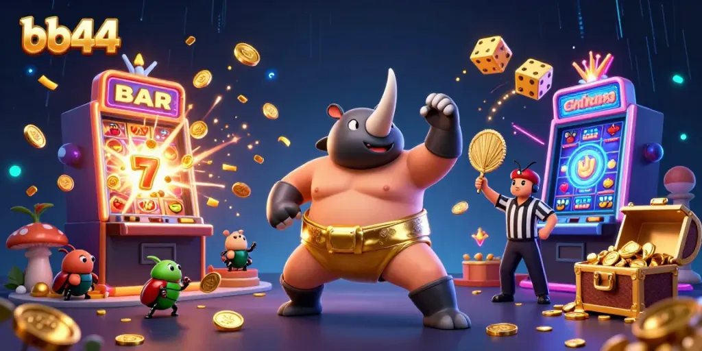 Join the action with the bb44 sumo champion beetle amidst a vibrant casino scene.