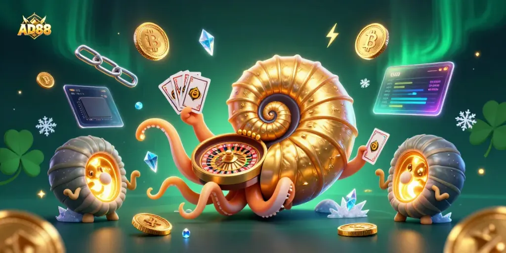 Experience thrilling gameplay at AD88 with the 3D nautilus roulette wheel and cryptocurrency elements.