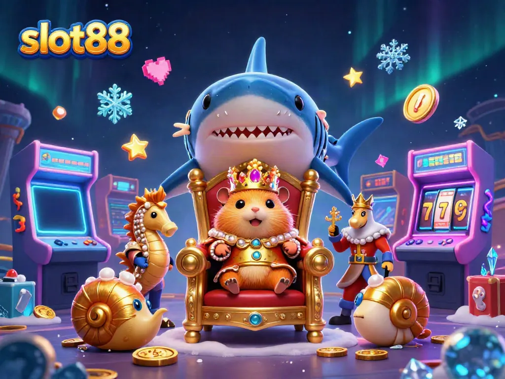 Engage with vibrant slot88 gameplay featuring a golden hamster king in a dazzling casino setting.